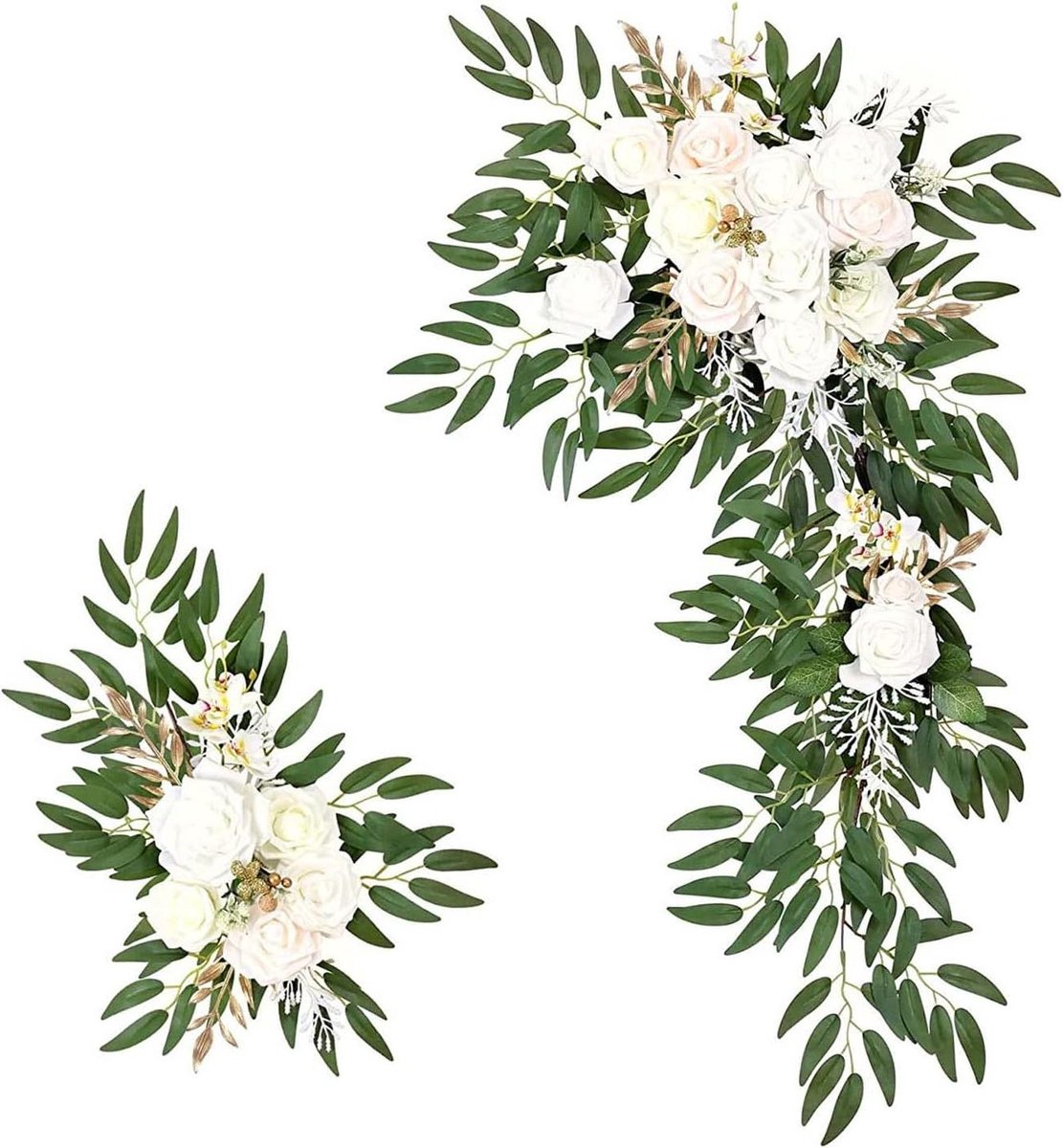 Bruiloft Boog Bloemen - Kunstbloemen Set - Feestelijke Decoratie - Handgemaakt Ontwerp - Set van 2 - Wit