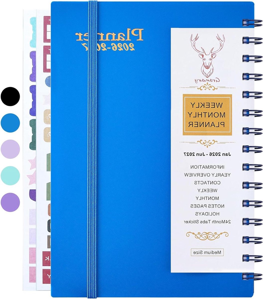 Dagplanner Agenda - Kalender Notitieboek - Academisch Plannen - 18 Maanden Overzicht - 82 x 55 Inch - Blauw