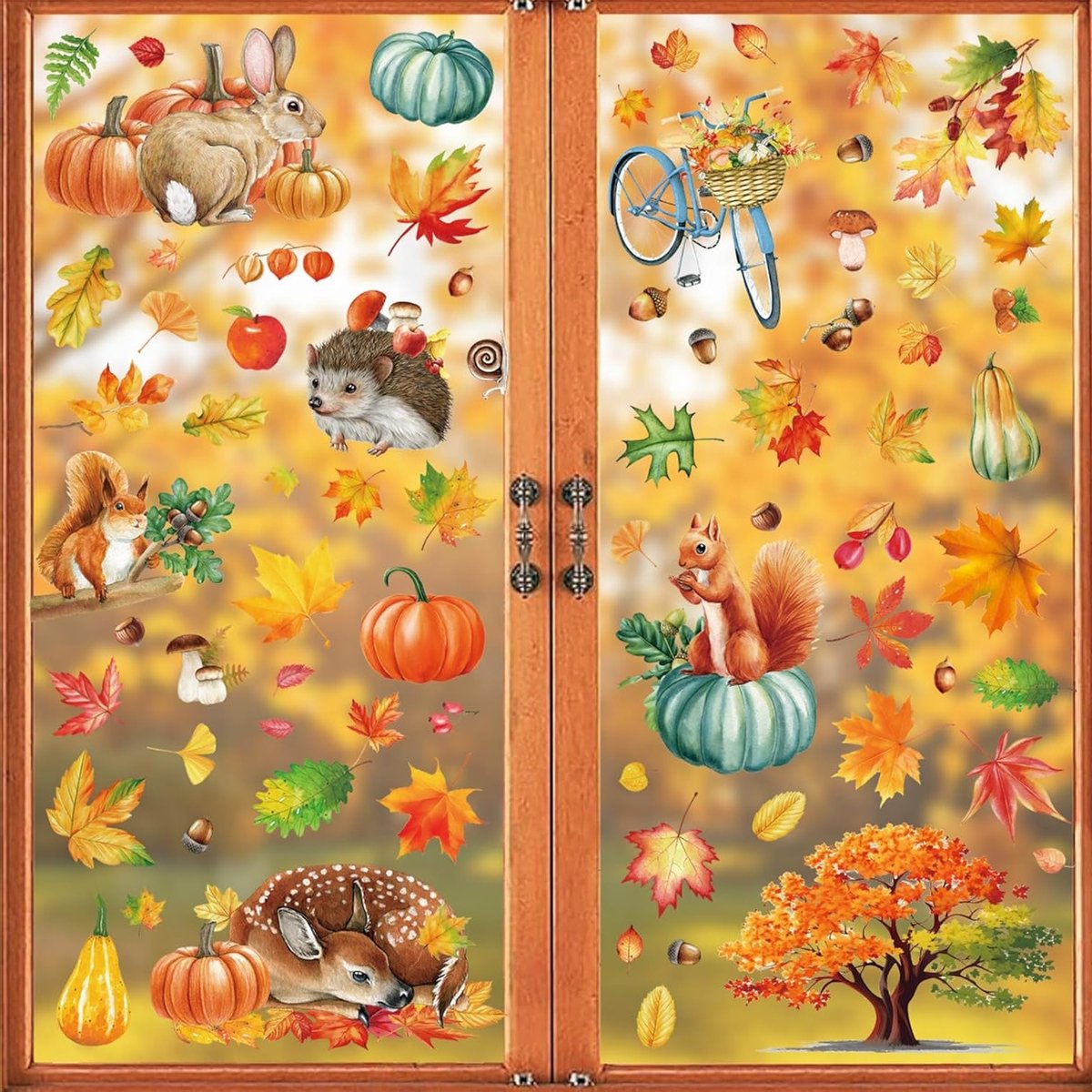 Herfstdecoratie voor ramen met sfeervolle afbeeldingen en kleurrijke herfstmotieven