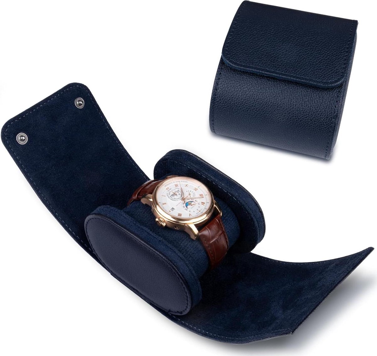 Horloge Rol Koffer - Reis Horloge Doos - Horloges Beschermen - Cilindrisch Ontwerp - 10cm Breed - Blauw