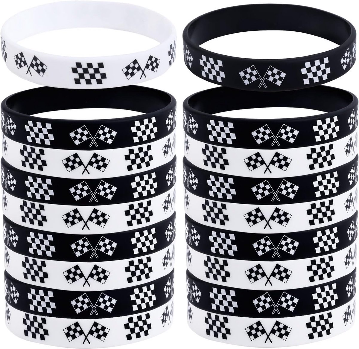 Zwarte en Witte Racevlag Rubber Armbanden - 48 Stuks Siliconen Armbanden voor Racefeest, Sportevenementen en Cadeaus