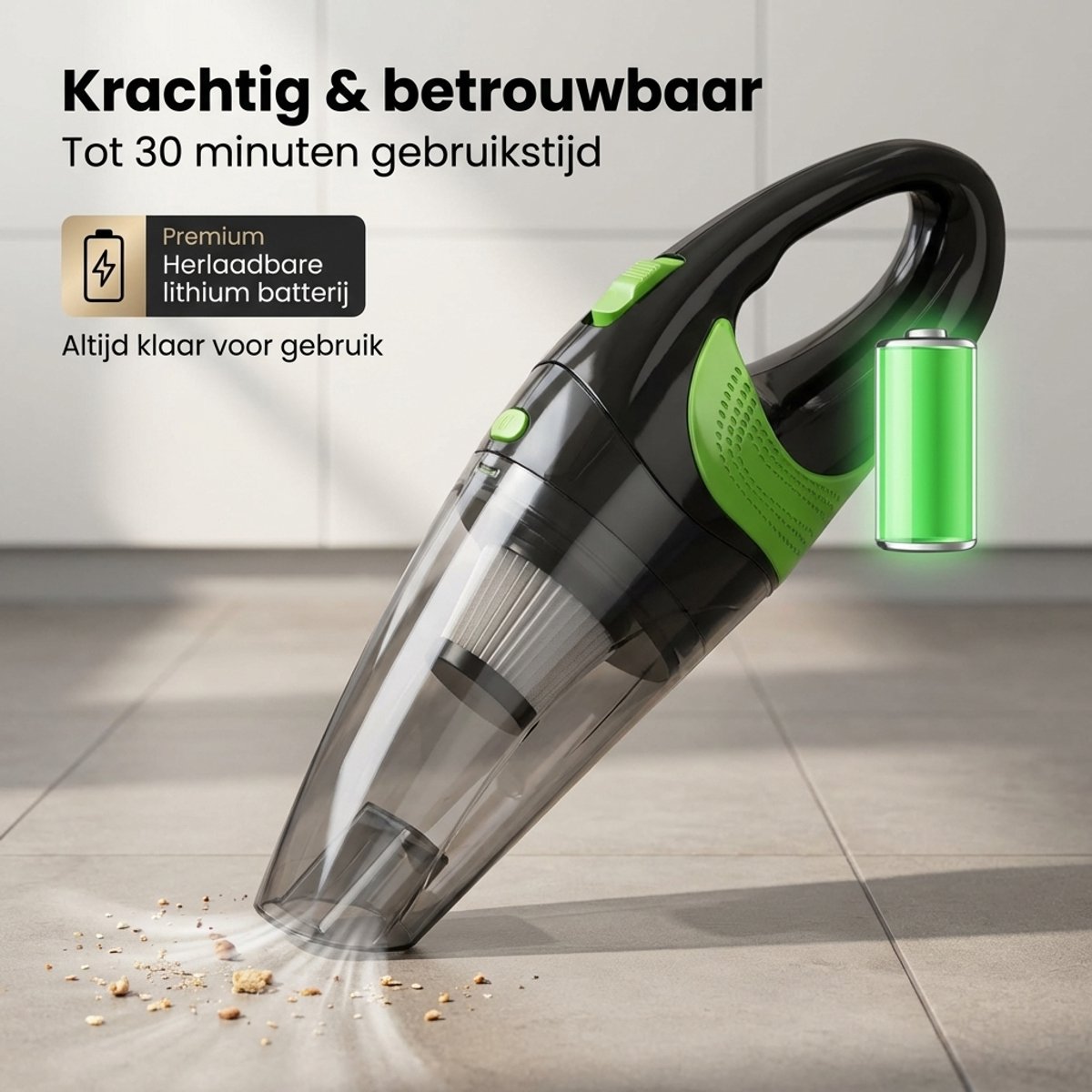Kruimeldief Snoerloos - Handstofzuiger Draadloos - Kruimelzuiger met 4 Opzetstukken - Kleine Stofzuiger voor Auto en Thuis — afbeelding 5