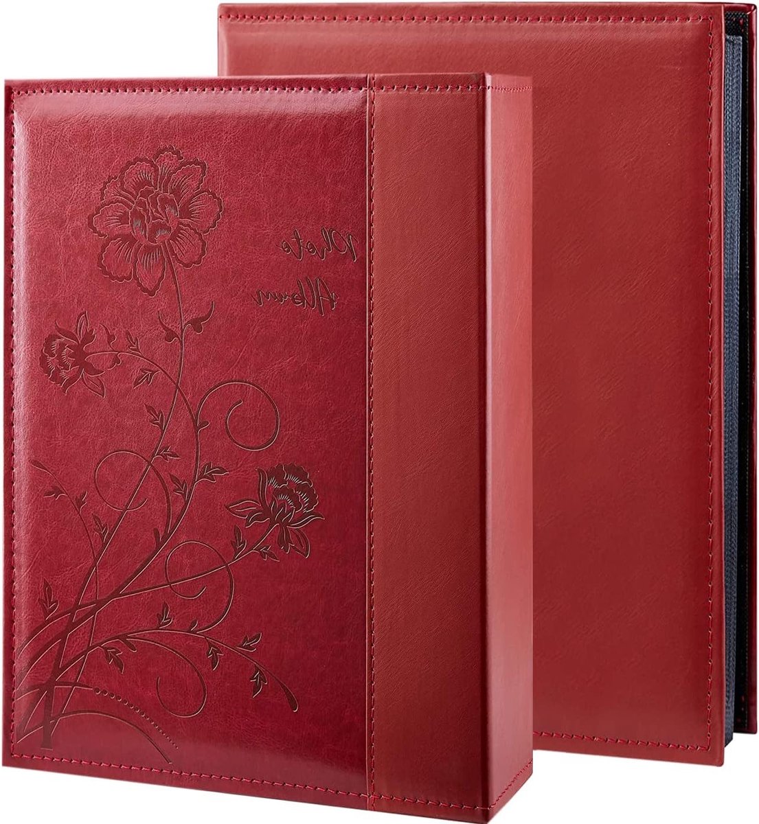 Fotoalbum voor 300 foto's 10x15 cm - Extra grote leren opbergcase voor bruiloft en familieherinneringen, horizontale indeling in het rood