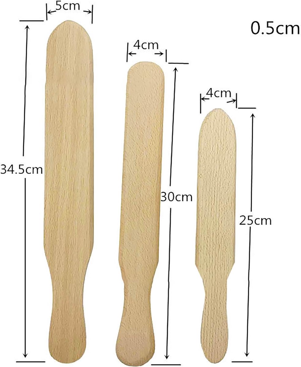 Crêpes Spatel Set - Pannenkoekenmaker Hout - Crêpes Maken - Natuurlijk Beukenhout - Set van 2 - Houtkleur