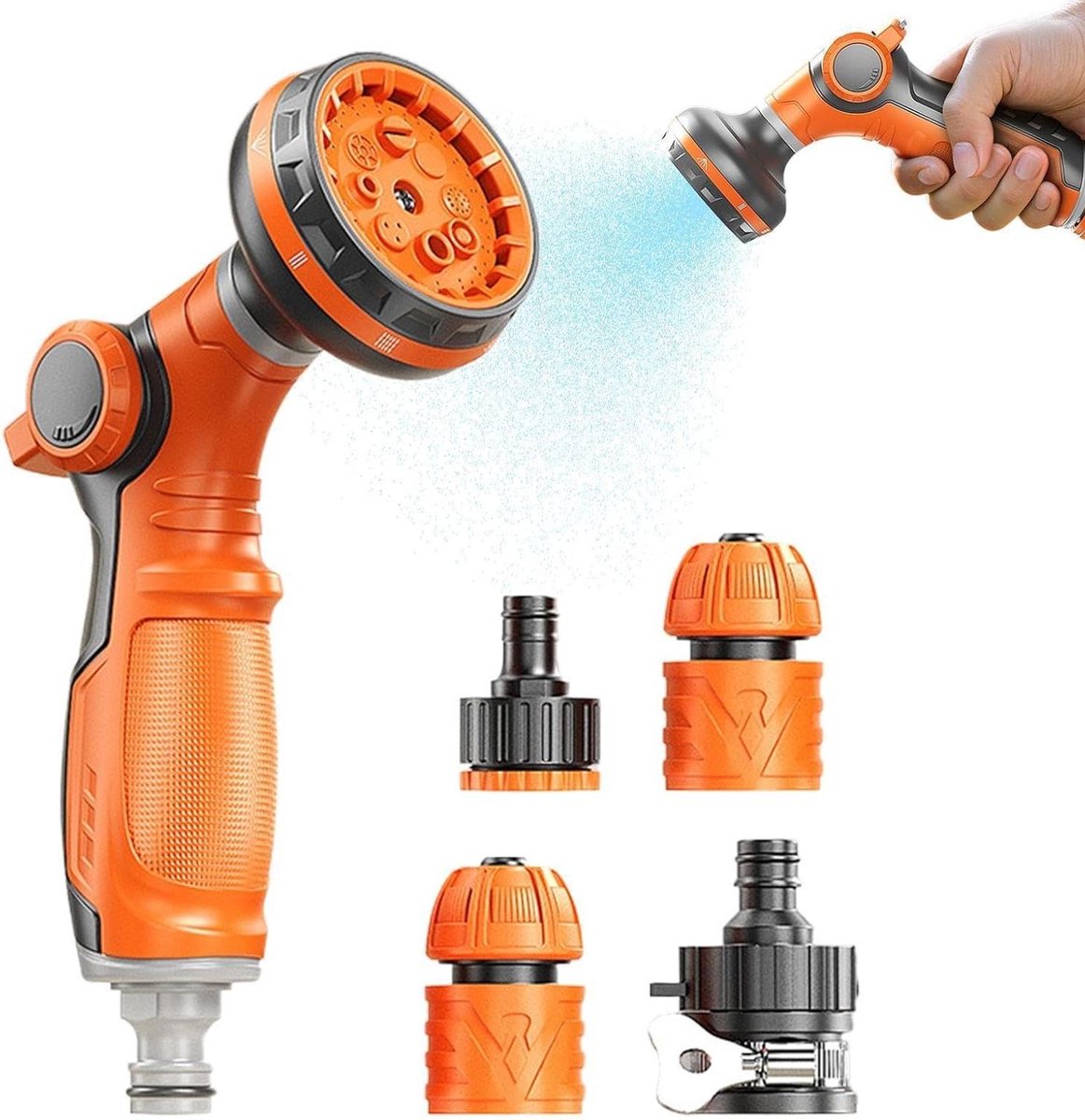 Tuinspuit met 8 Patronen - Slangmondstuk Verstelbaar - Tuin en Auto Wassen - Lekvrije Stevige Pasvorm - 11x6.5x16cm