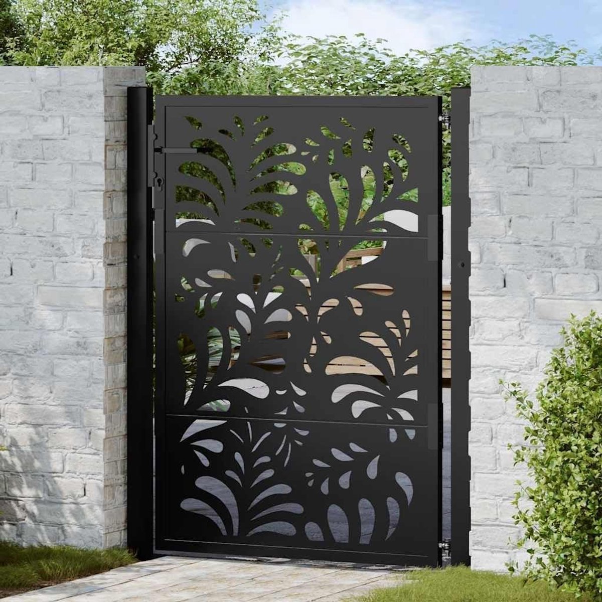Metalen Tuinpoort - Afsluitbare Deur - Toegang Buiten - Lasergesneden Golfontwerp - Niet g
