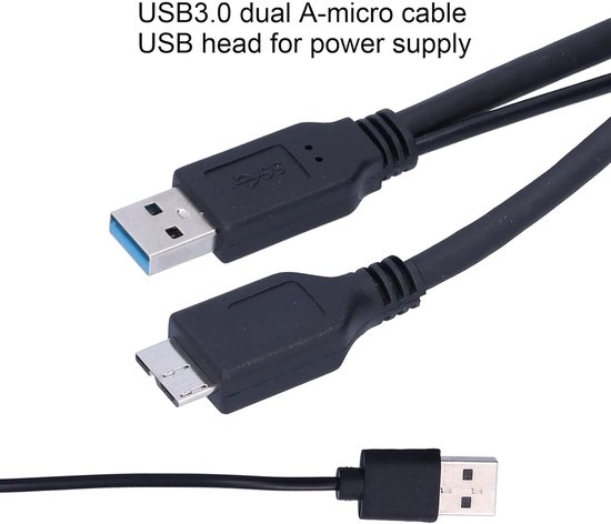 Voedingskabel Harde Schijf - Y-Type Kabel Data - Externe Schijf Koppelen - Dubbele Stroom en Data - 0.5 meter - Zwart — afbeelding 3