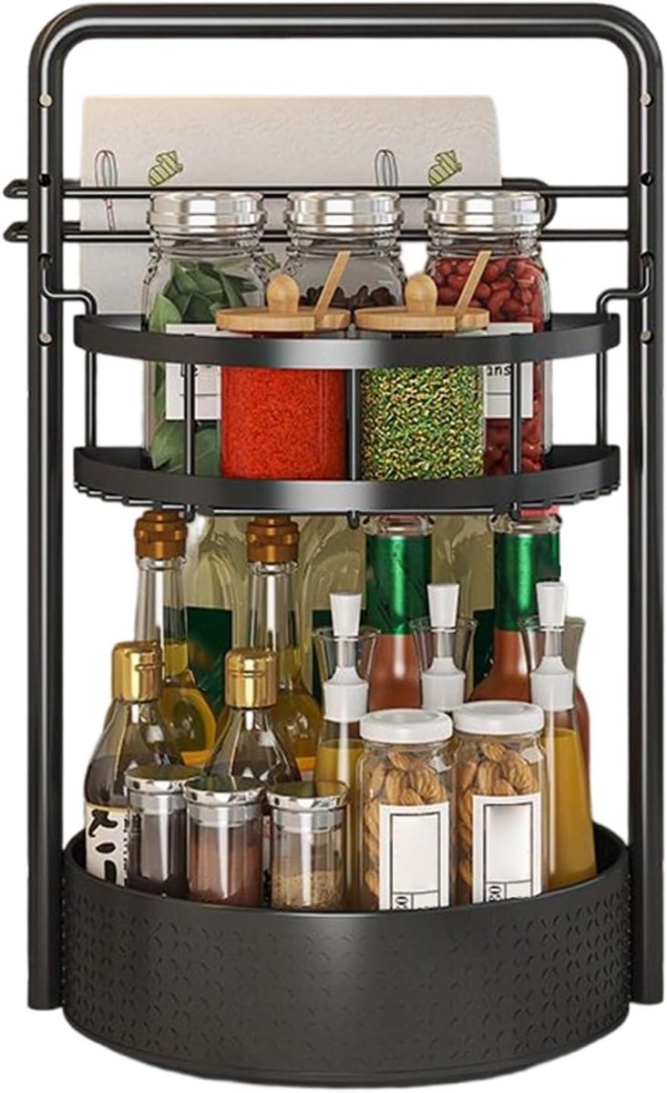 Kruidenrek - Draaibare Organizer - Keuken Ordenen - Dubbellaags Ontwerp - 26 cm breed - Zwart