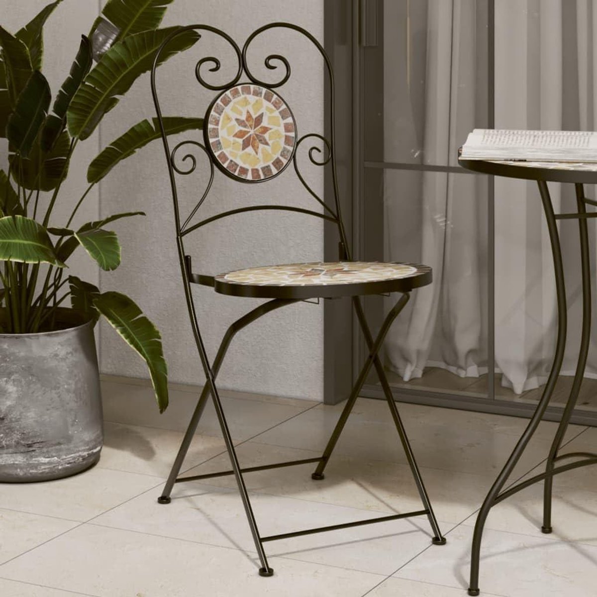 Bistrostoelen Keramiek - Tuinstoelen Mozaïek - Balkon Aankleden - Opvouwbaar Ontwerp - 2 stuks - Terracotta Wit