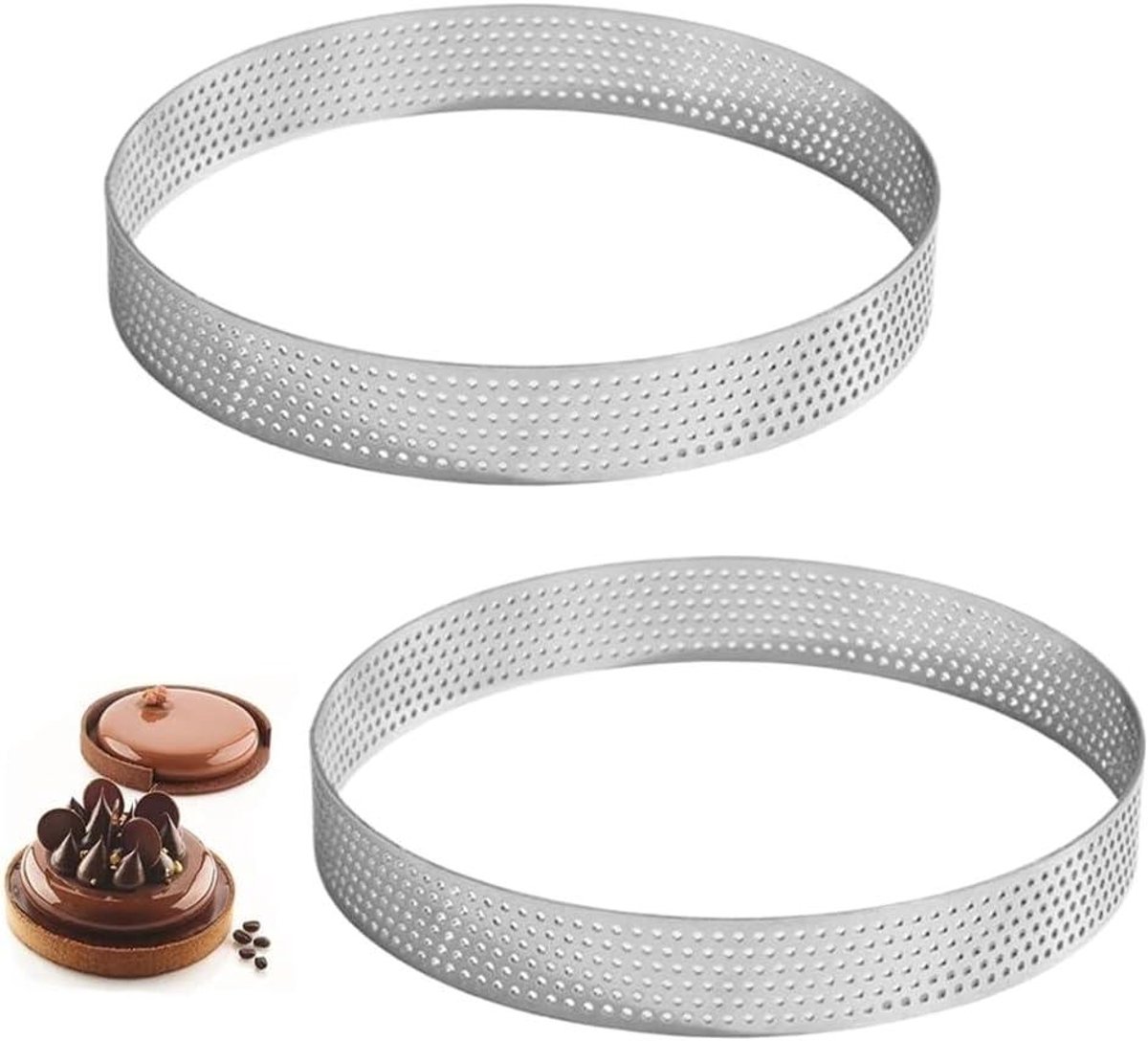 Taartringen Set - Bakringen Bakvorm - Desserts Maken - Geperforeerd Ontwerp - 8 Inch - Zilver