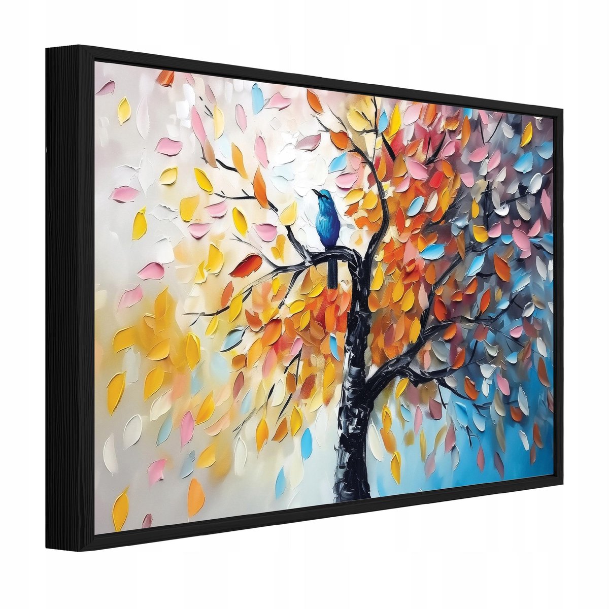WALLARENA Schilderij op canvas in zwarte lijst - 90x60 cm - moderne abstracte boom - abstract schilderij voor woonkamer en slaapkamer Veelkleurig