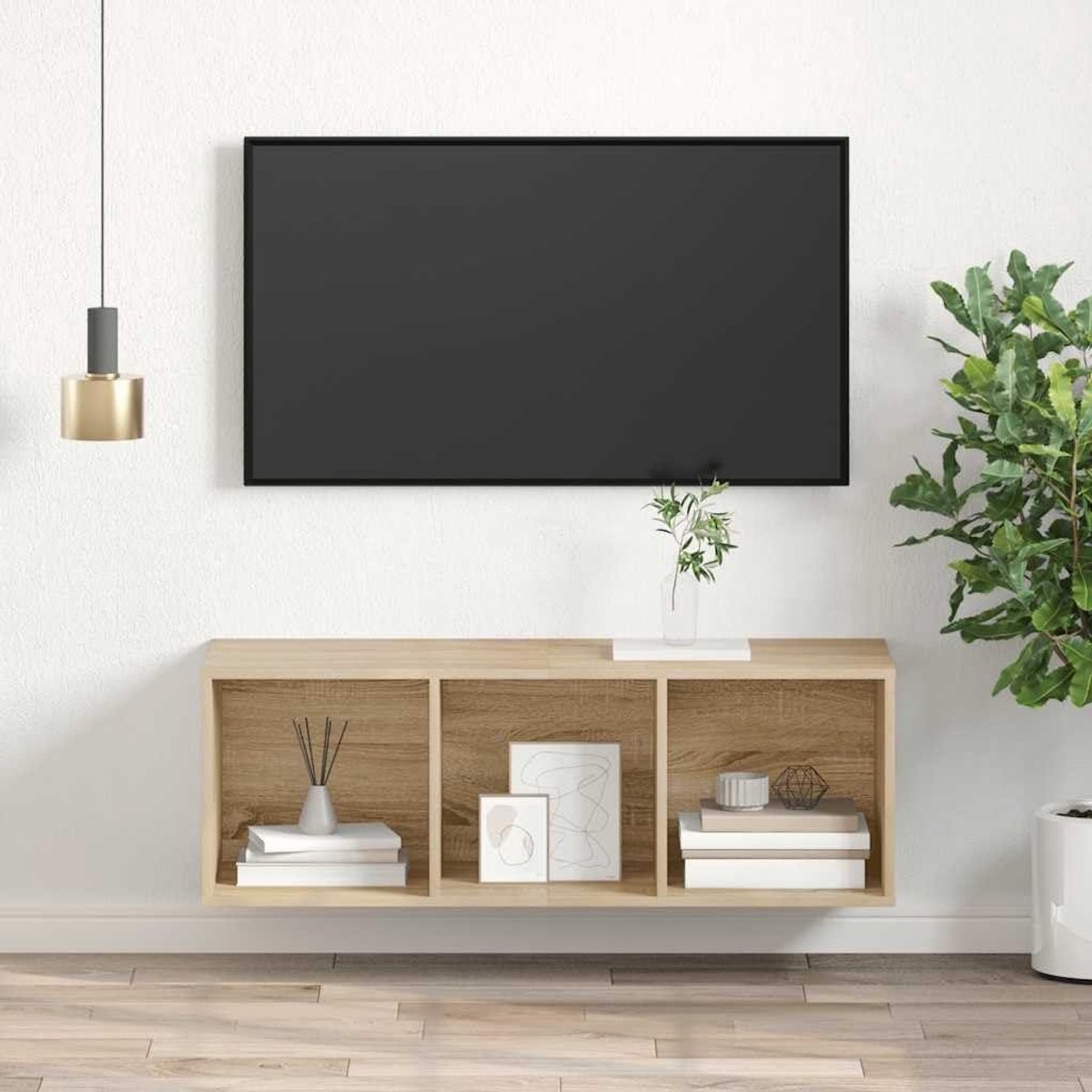 Tv-onderbouw Kast - Tv Meubel - Woonkamer Opbergen - Flexibele Ophanging - 37 x 37 x 107 cm - Sonoma Eiken