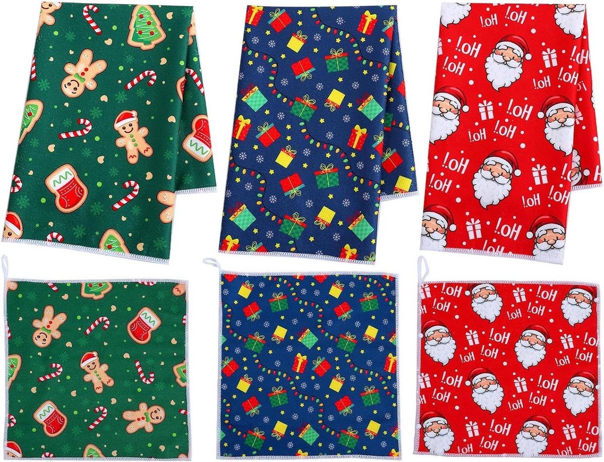 Kerst Keukendoeken - Theedoeken Set - Keuken Opruimen - Zeer Absorberend - 40x60cm - Multicolor