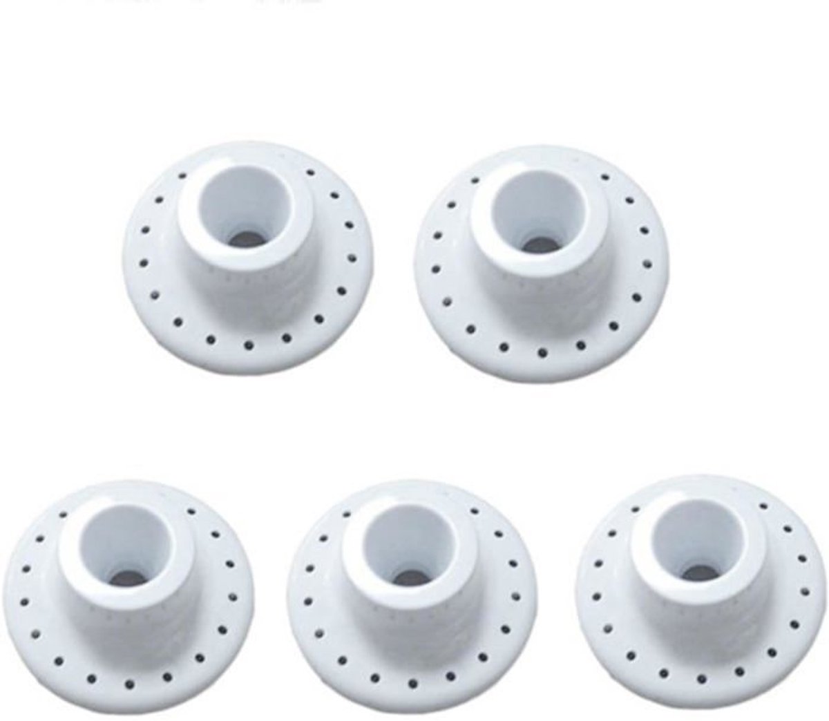 Een set van 5 3D-geprinte pennenhouders met 3D-geprinte opbergbasis.