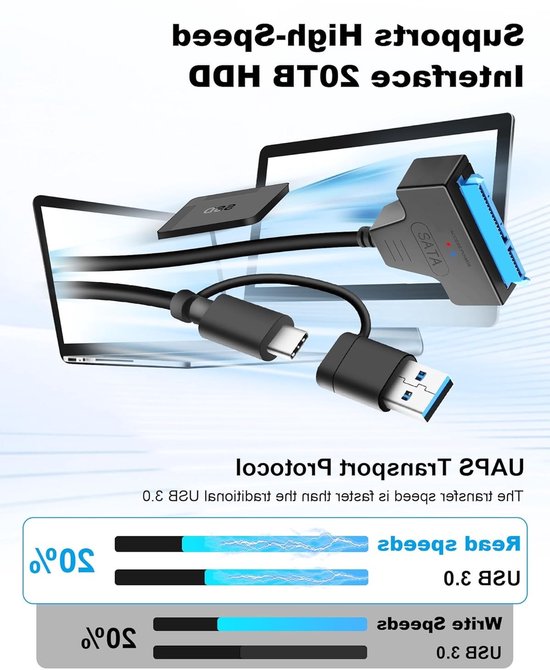 SATA naar USB 3.0 Adapter voor 2.5"/3.5" HDD/SSD met 12V 2A Voeding, Geschikt voor Mac OS, Windows en Linux, Externe Hardeschijf Verbinding — afbeelding 3