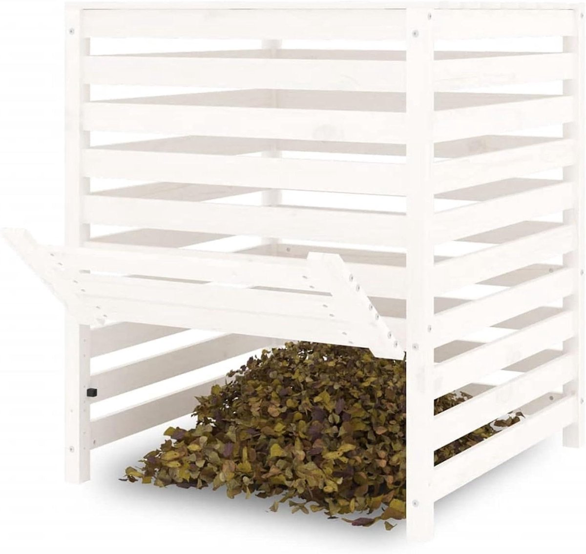 Compostbak Hout - Compostvat Tuin - Afval Verwerken - Latten Ventilatie - 82.5x82.5x99.5 cm - Wit