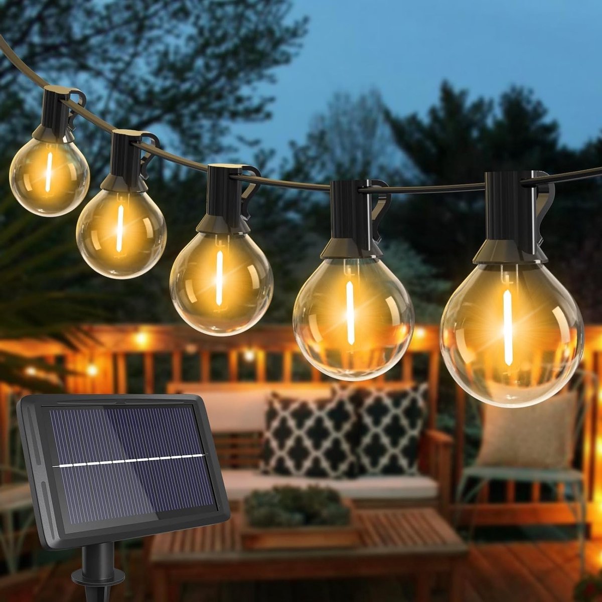 Buitenverlichting met Zonne-energie, 10 m, 15+1 G40 LED Lichten, Weerbestendig, 4 Verlichtingsmodi voor Tuin, Terras en Balkon, Ideaal voor Feestdagen