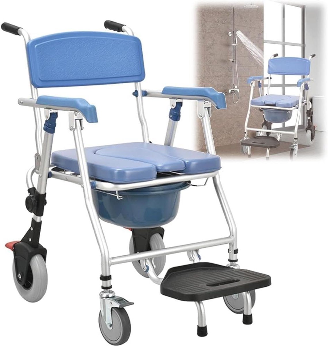 Opvouwbare toiletstoel - Commode rolstoel - Ondersteuning bij toiletgang - Lichtgewicht aluminium frame - 150 kg draagvermogen - Grijs