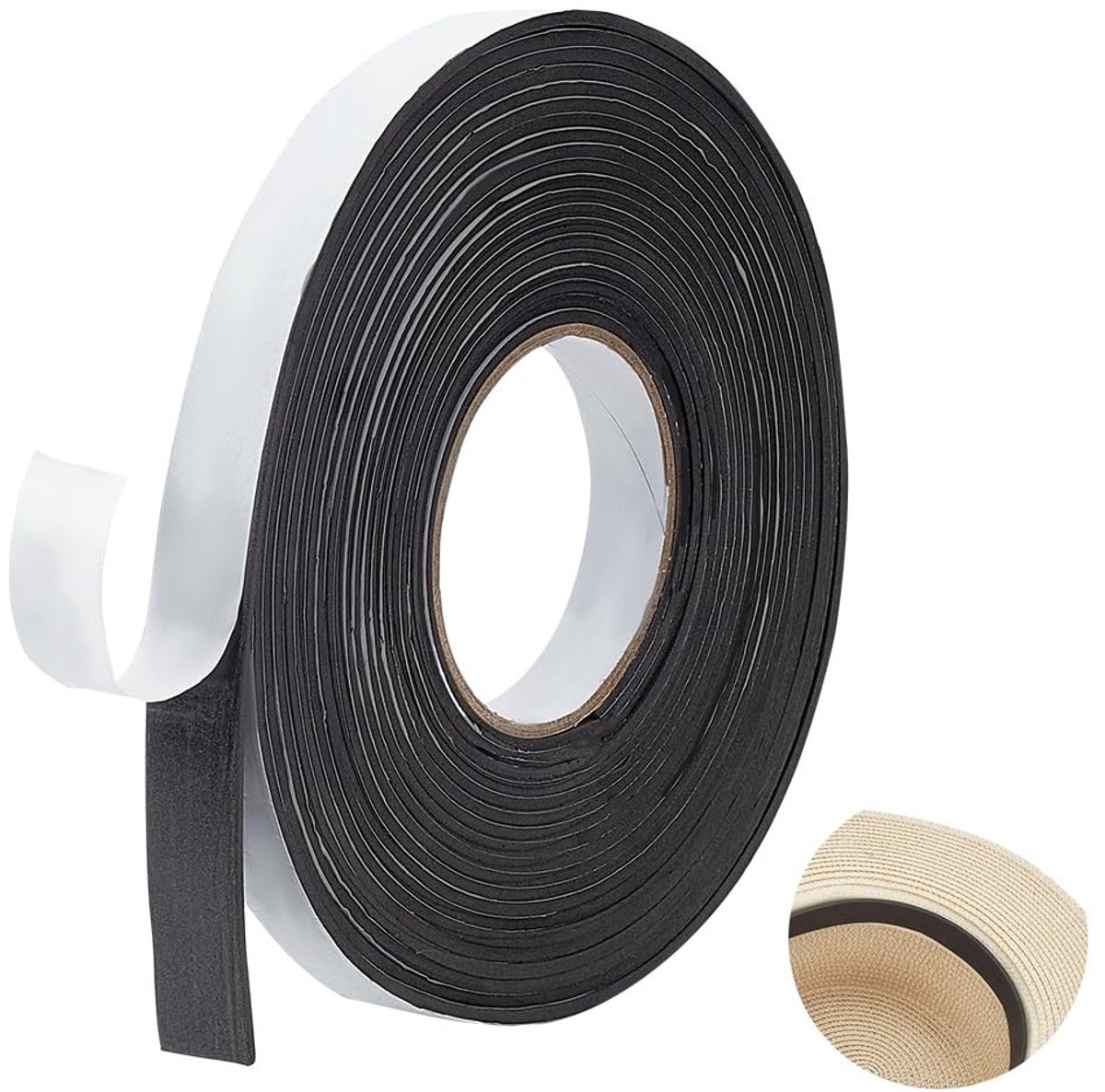 10m Rol Zelfklevende Tape voor Hoedverkleiner - Zwart Schuim Padding 2cm Breed voor Fedora, Panamahoed en Cowboyhoed