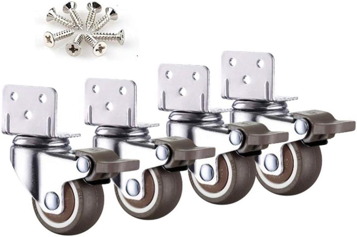 Zwenkwielen Rubber - Wieltjes Met Rem - Meubels Verplaatsen - Koolstofstalen Beugel - 1-2 Inch - Zwart