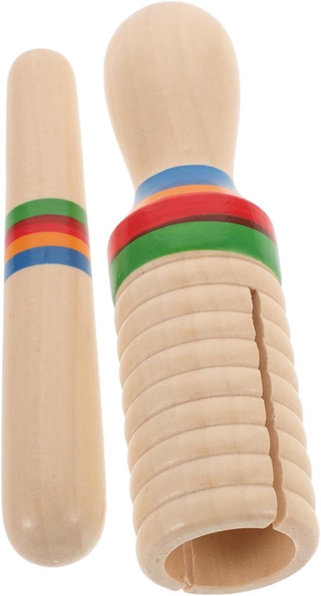 Houten Percussie Instrument - Muziekinstrument Kinderen - Ritme Leren - Enkele Schroefdraad Ring - 13X3.2X3.2CM - Beige