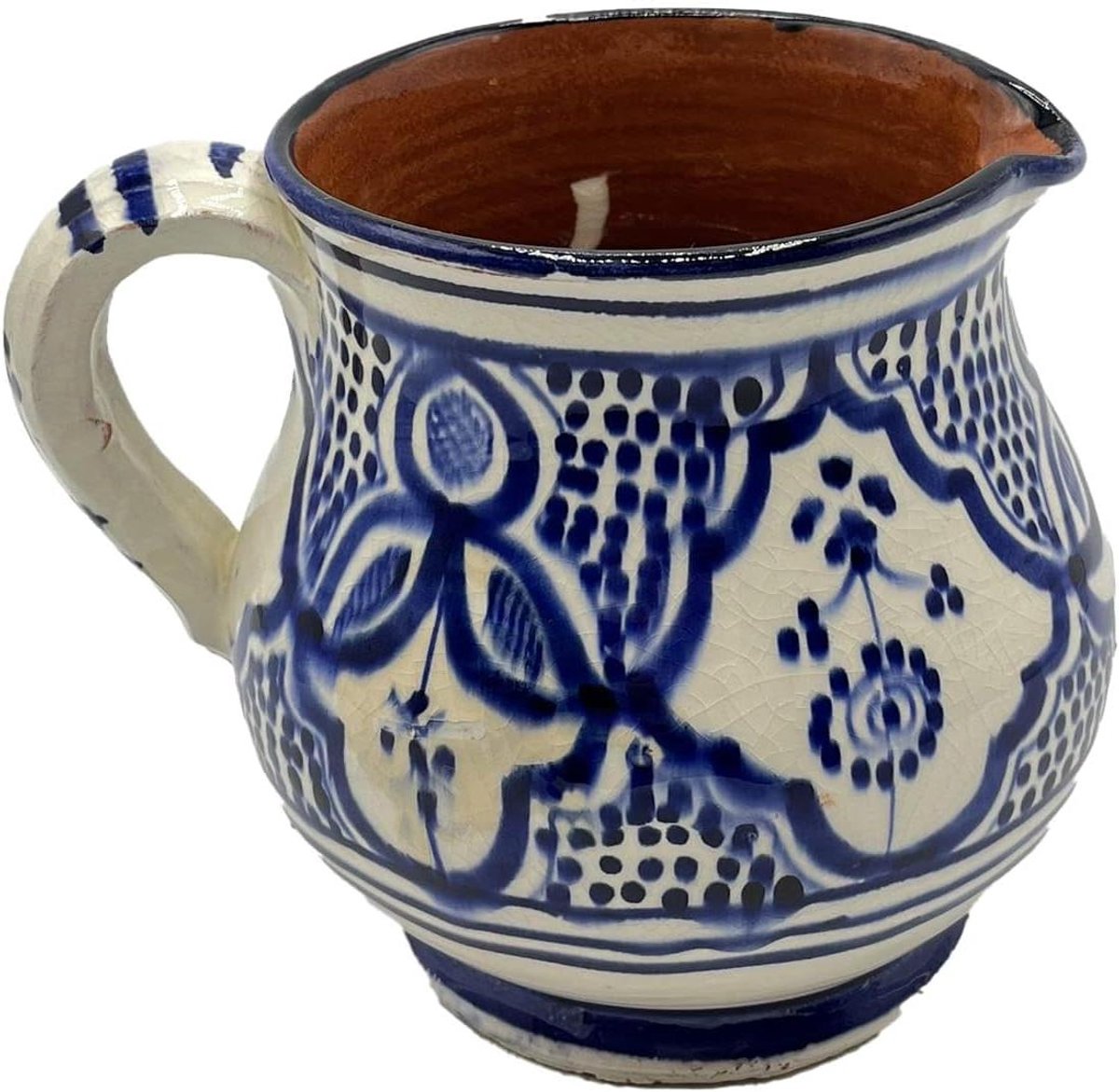 Marokkaanse Terracotta Kan - Kruik Handgeschilderd - Drank Serveren - Authentiek Handwerk Safi - 1 Liter - Multicolor