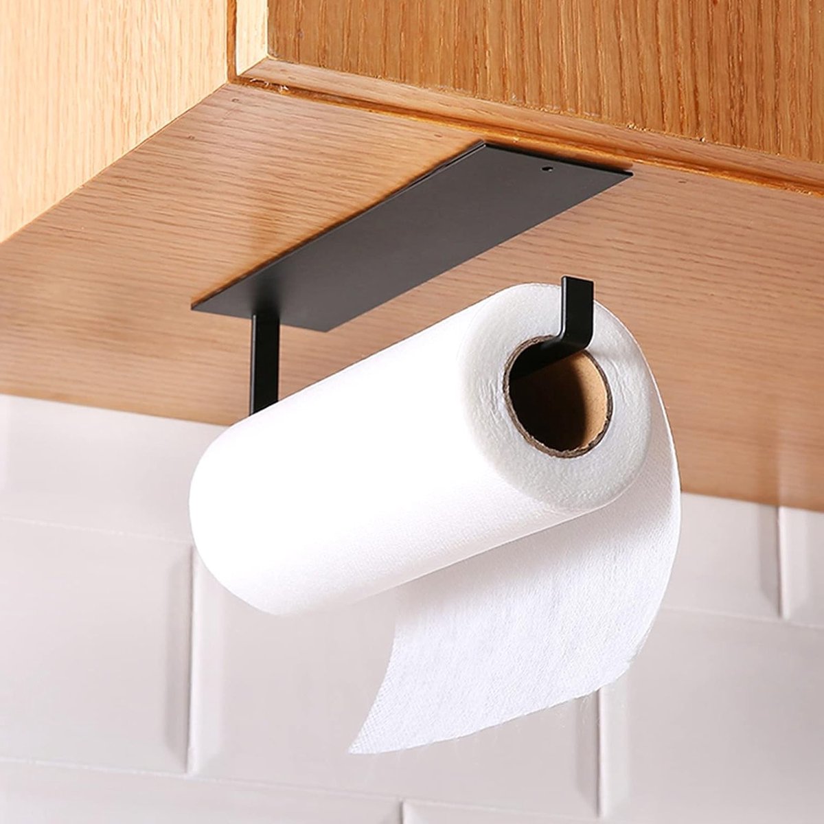 Muurbeugel voor Keukenpapier, Toiletpapierhouder en Servetopslag, Zelfklevende Papieren Handdoekhouder zonder Boren (Zwart)