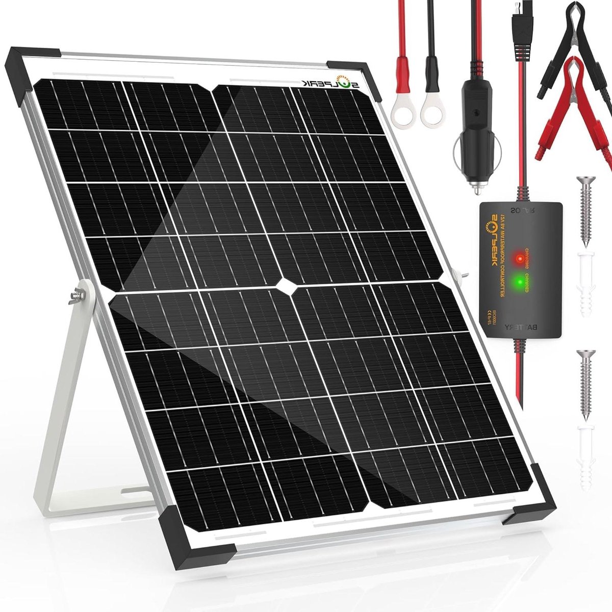 Zonnepaneel Kit - Batterij Lader - 12V Batterij Opladen - Waterdichte Controller - 25 Watt - Zwart