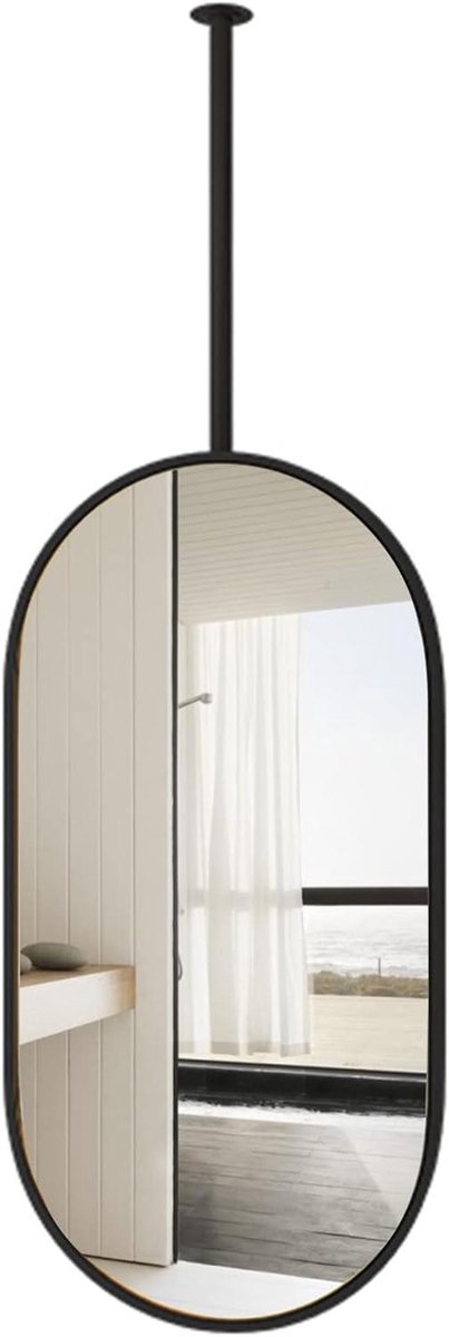 Ovale Wandspiegel - Spiegel met stang - Badkamer Decoratie - Verstelbare Arm - 40x60 cm - Zwart