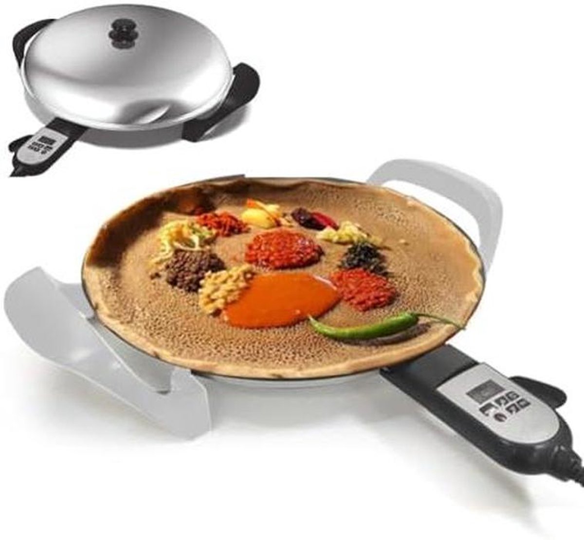 Elektrische bakplaat - Pannenkoekenpan - Gelijkmatig bakken - Digitale warmteregeling - 28 cm diameter - Zwart