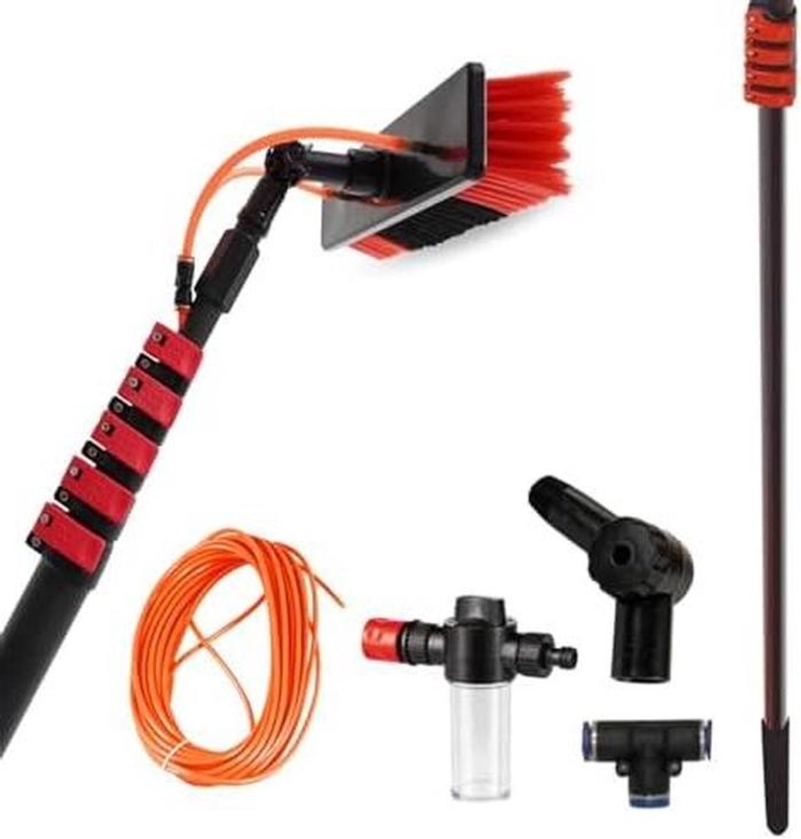 Telescopische raamreiniger - Watergevoede borstel - Buiten schoonmaken - 3-in-1 functionaliteit - 35 cm kop - Zilver