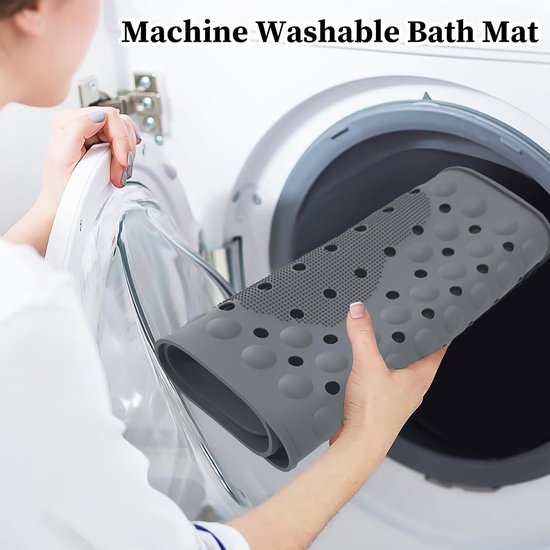 Siliconen badmat - Antislipmat douche - Veilig douchen - Met massageknoppen - 92 x 40 cm - Grijs — afbeelding 2