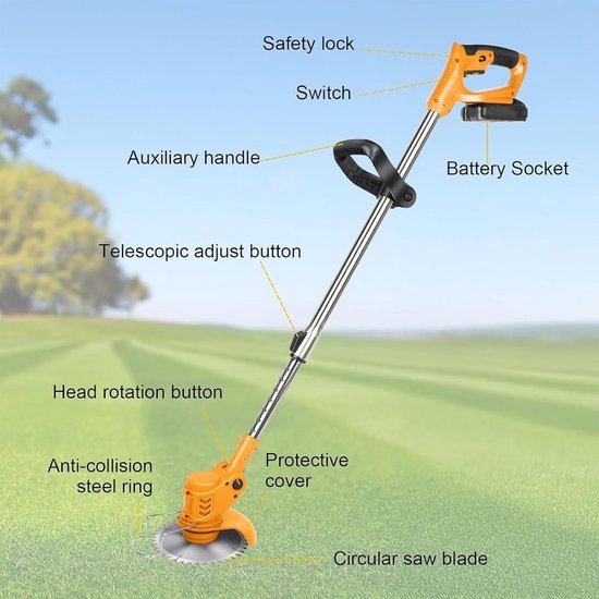 Elektrische Onkruidverdelger - Draadloze Grastrimmer - Gazon Onderhoud - 3 Verschillende Bladen - 85-125 cm - Niet gespecificeerd — afbeelding 5