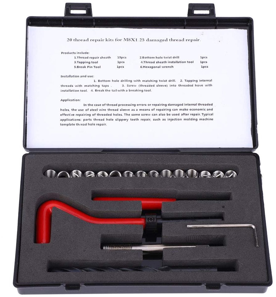 Dailygoody - Schroefdraad-reparatieset - M8x1.25 - Roestvrij staal - Inclusief gereedschap - Voor het herstellen van schroefdraad - Geschikt voor dive...