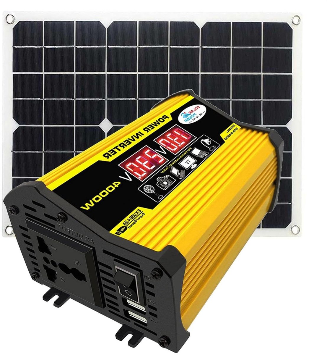 Draagbare Zonnepaneel Set - Zonne-energiesysteem Noodstroom - Apparaten Opladen - Met LED Display - 18W Paneel - Zwart