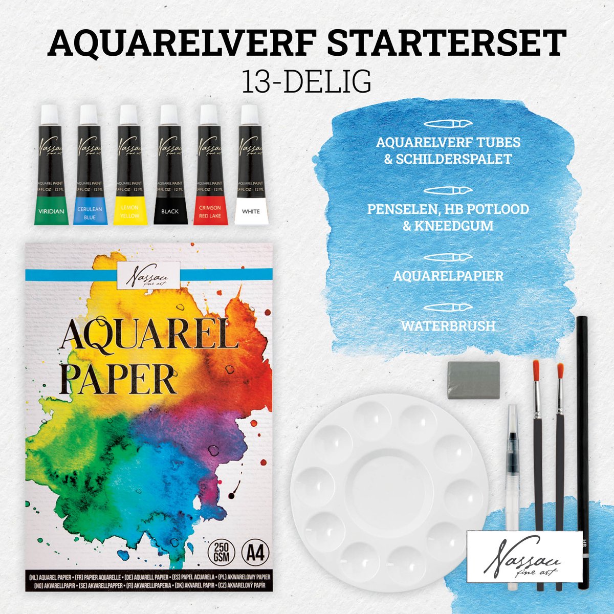 Aquarel Set 13pcs - Hobbyverf - Aquarelverf - Aquarelpapier Blok A4 - Aquarelverf Tubes - Aquarel Penselen - Hobbyverf - HB Potlood - Waterbrush - Schilderpalet — afbeelding 4