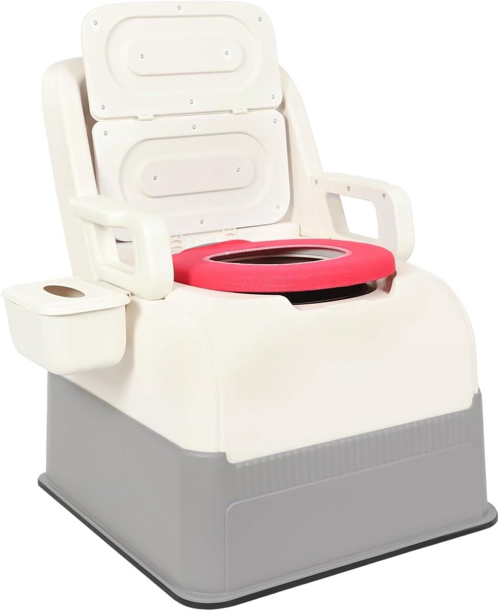 Toiletstoel Senioren - Nachtstoel Commode - Comfortabel Zitten - Zachte Zitting Rugleuning - 66 x 61 x 78 cm - Grijs