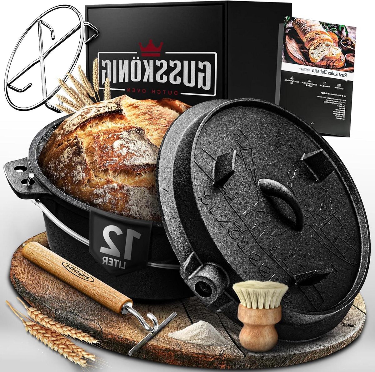 Gietijzeren Broodbakvorm - Broodpan Dutch Oven - Brood Bakken - Perfecte Korst - 37 cm - Zwart