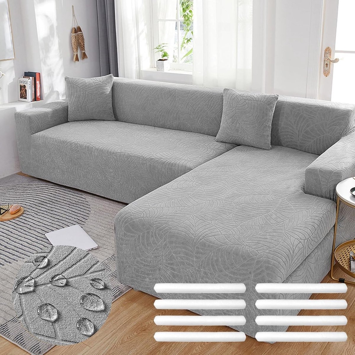Stretch Sofa Cover voor L-vormige Hoekbank, Universele Bescherming met Antislip Schuim en Kussens, Modern Design voor 1-4 Zits Banken