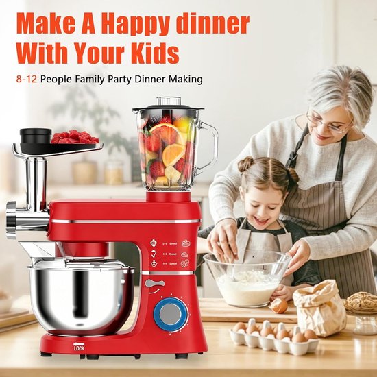 Keukenmachine - Mixer - Bakken en Koken - 5-in-1 Functies - 10 Liter Kom - Rood — afbeelding 3