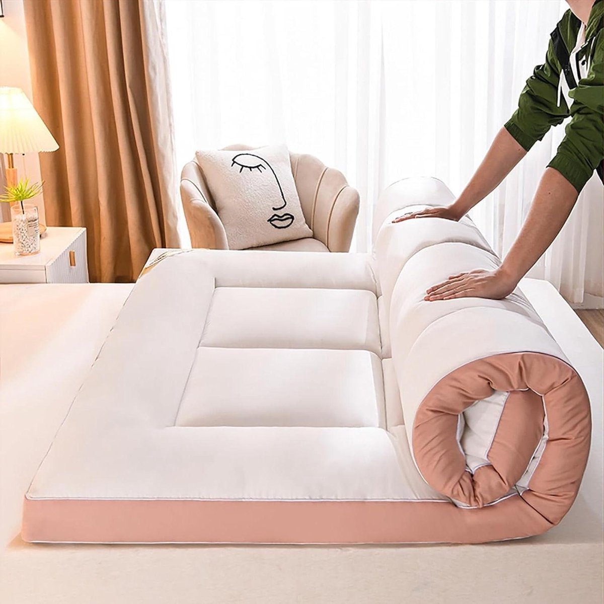 Japanse futonmatras - Vloerbed - Comfortabel slapen - Draagbaar en opvouwbaar - Kingsize - Blauw