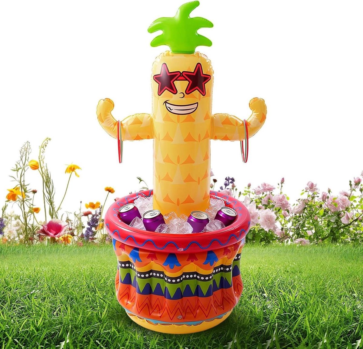 Opblaasbare Drankkoeler - Ananas Koeler - Feestdecoratie - Tropisch Thema - 122 cm - Geel