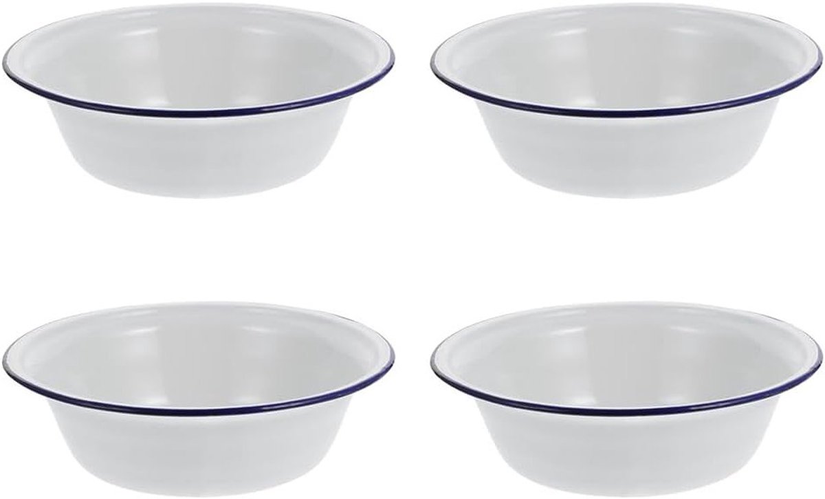 Set van 4 Emaille Schalen voor Soep, Salade en Mixen - Wit, Duurzaam en Multifunctioneel