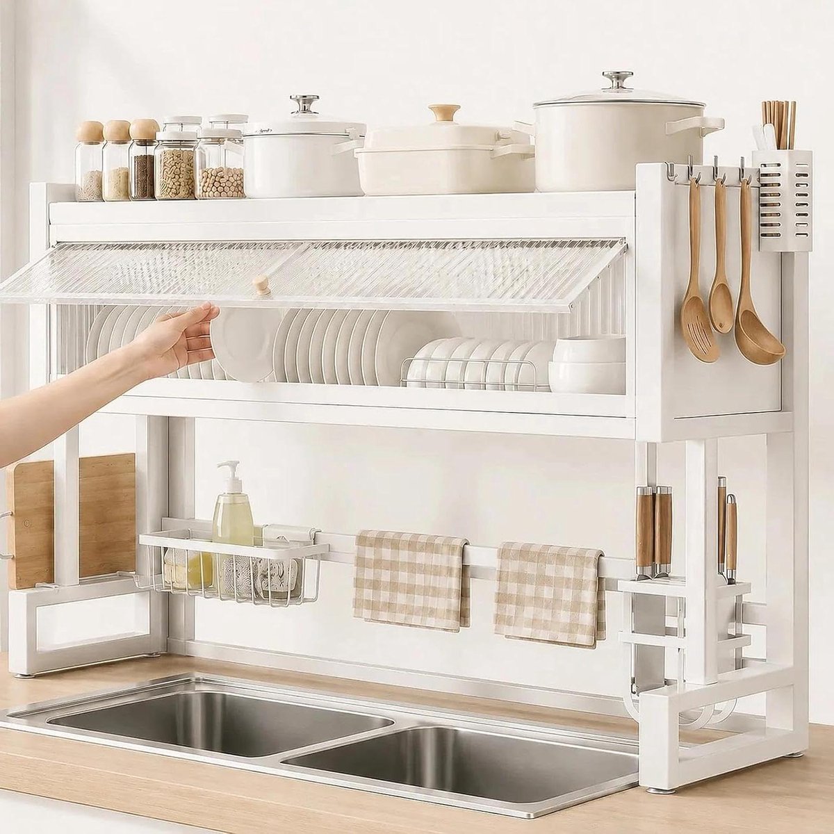 Afdruiprek Keuken - Droogrek Vaat - Keuken Organiseren - Ruimtebesparend Boven Gootsteen - 75 x 31 x 79.5 cm - Zwart