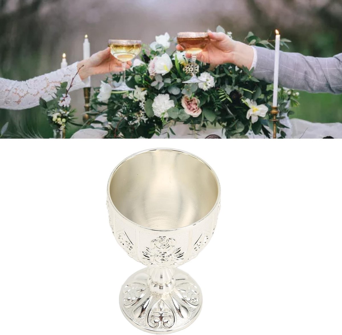 Dailygoody - Metalen Reliëf Wijnbeker - Vintage Kelk - Handgemaakt - Zilver - Wijndrinkbeker - Perfect voor Thuis - Kleine Maat