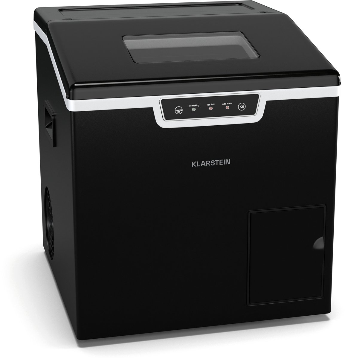 Klarstein IJsblokjesmachine Icefestival Cube – 20 kg/24 uur, 400 W, ijsblokjes en geraspt ijs, 1,9 liter opslagreservoir, automatische reiniging, zwart,1,8L 40 cm - voor Bar voor Thuis - Zelfreinigend LED Crushed Ice RVS - RVS