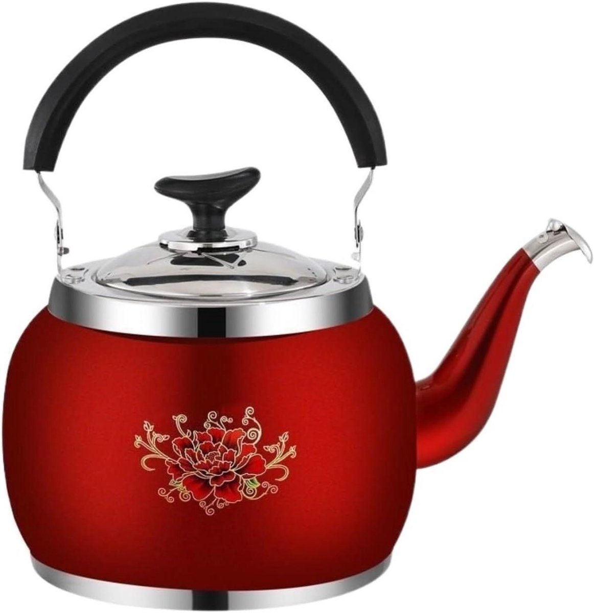 Waterkoker Theepot - Roestvrij staal - Koken Buiten - Energieconcentrerende basis - 5L - Rood