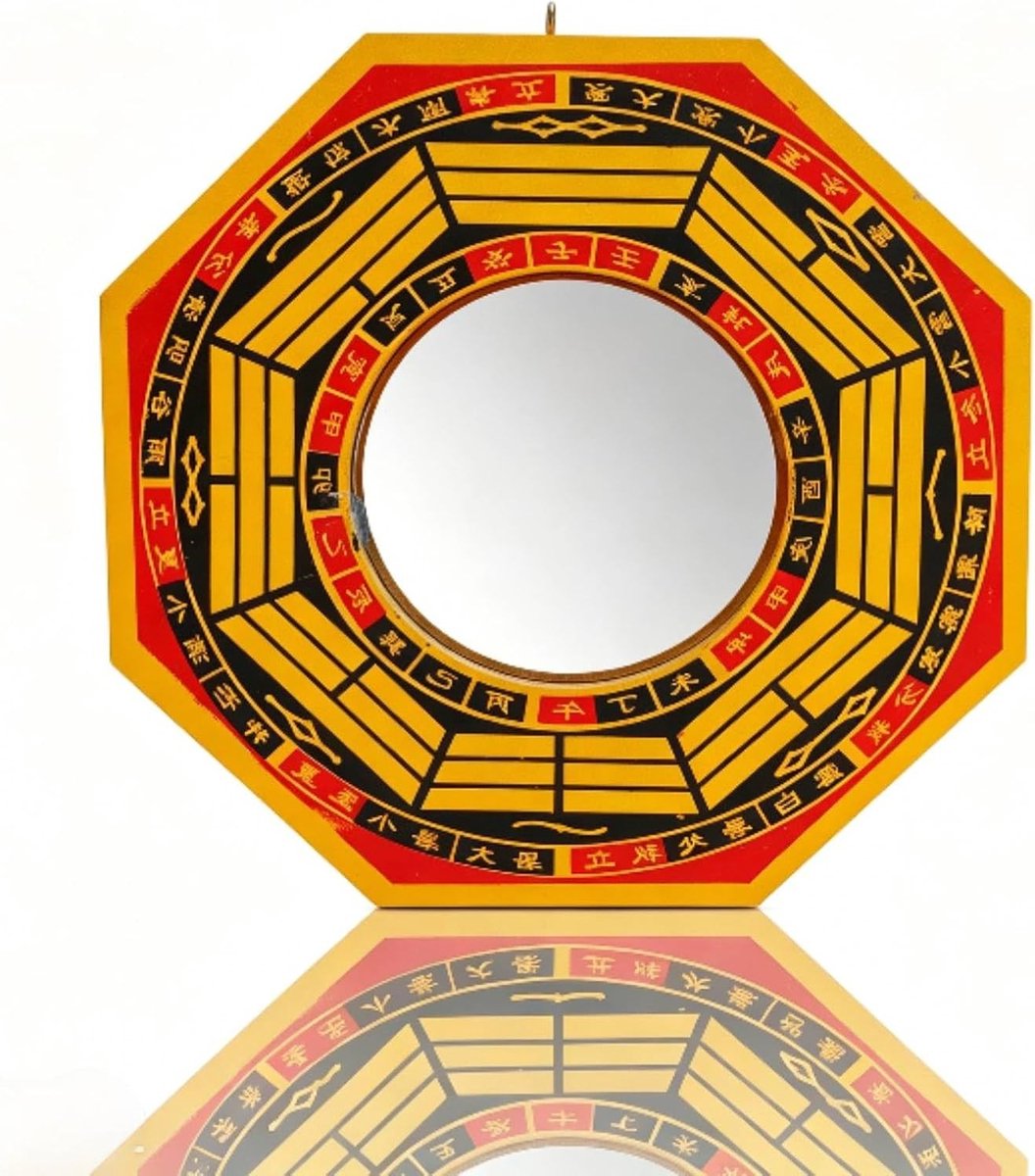 Traditionele Bagua Spiegel voor Feng Shui, Octagonale Houten Wanddecoratie voor Geluk in Huis en Bedrijf