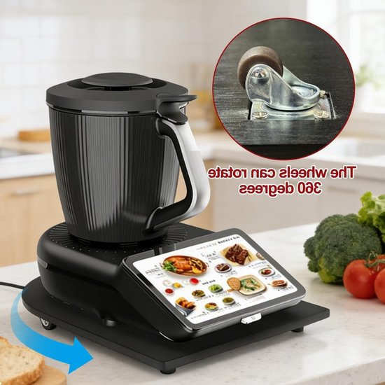 Houten schuifbord voor Thermomix TM7 met 360° wielen, antislip rubberen voeten, praktisch en hoogwaardig accessoire voor keukengebruik — afbeelding 4