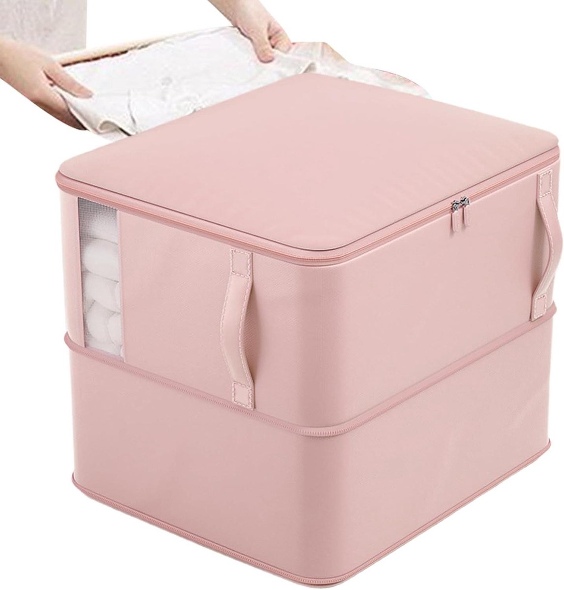 Opbergtas Dekbedden - Beddengoed Opberger - Ruimte Besparen - Versterkte Ritssluiting - L - Roze